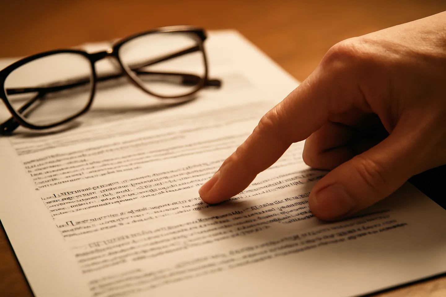 Hand pointing to a clause on a real estate contract