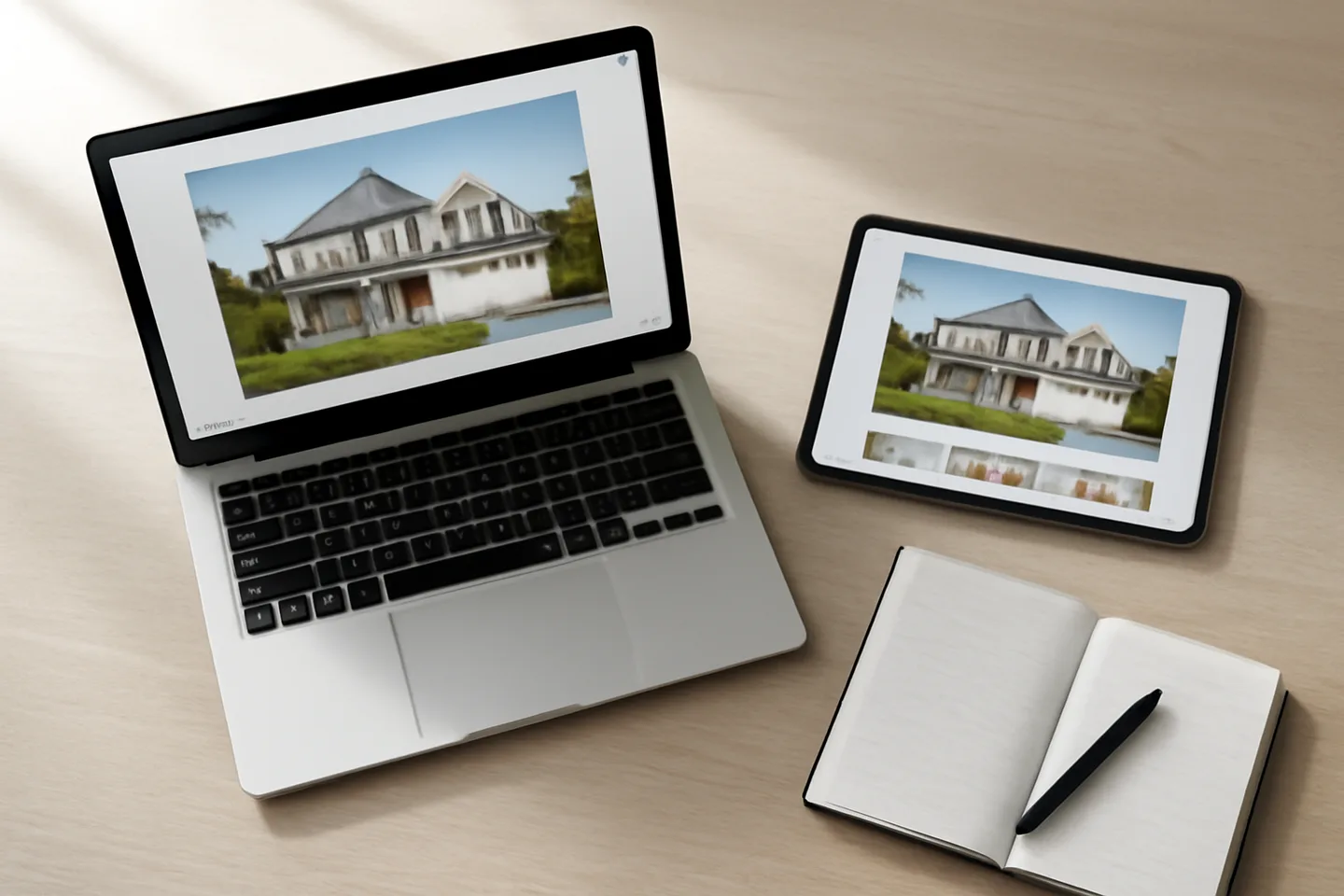 Laptop and tablet showing online property listing website